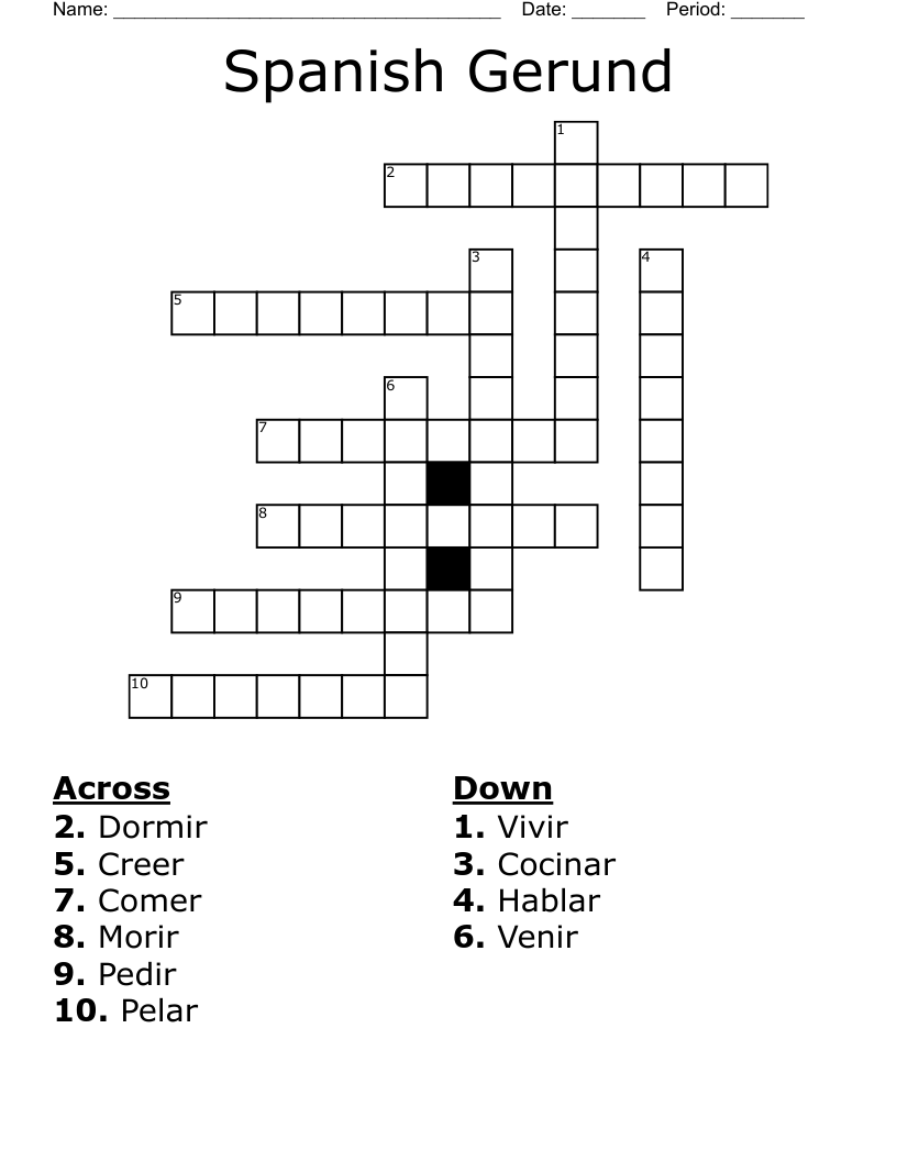 Spanish Gerund Crossword