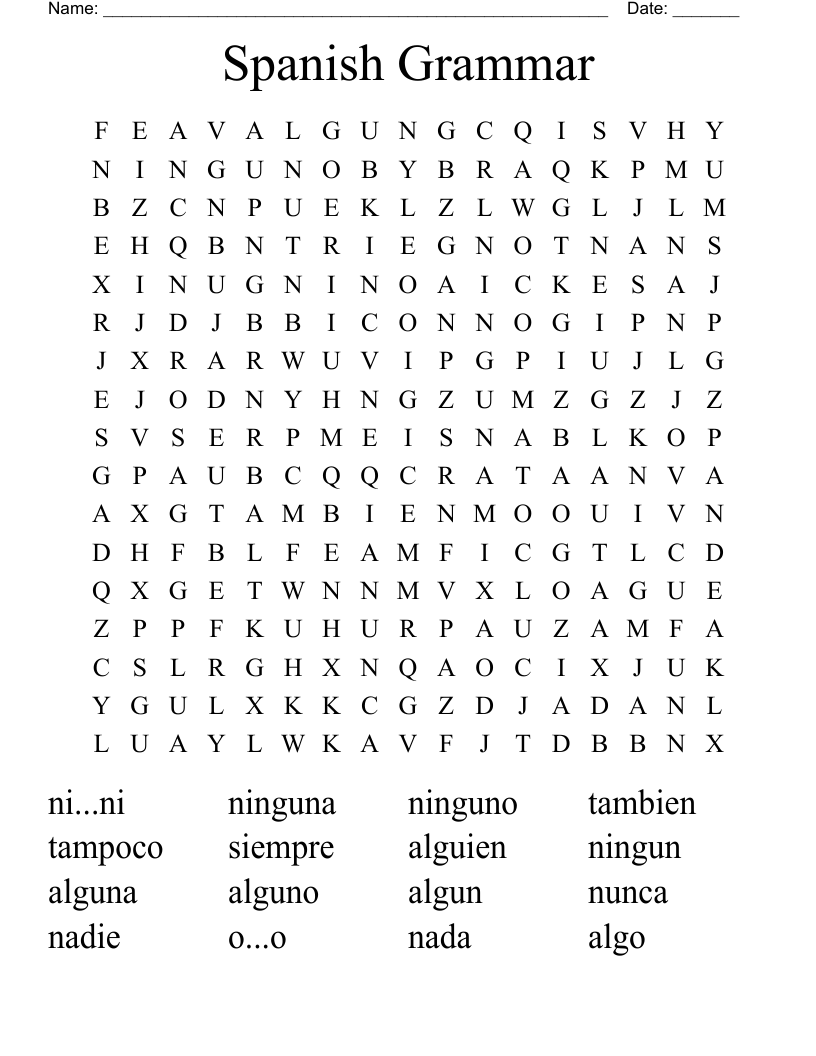 Spanish Grammar Word Search
