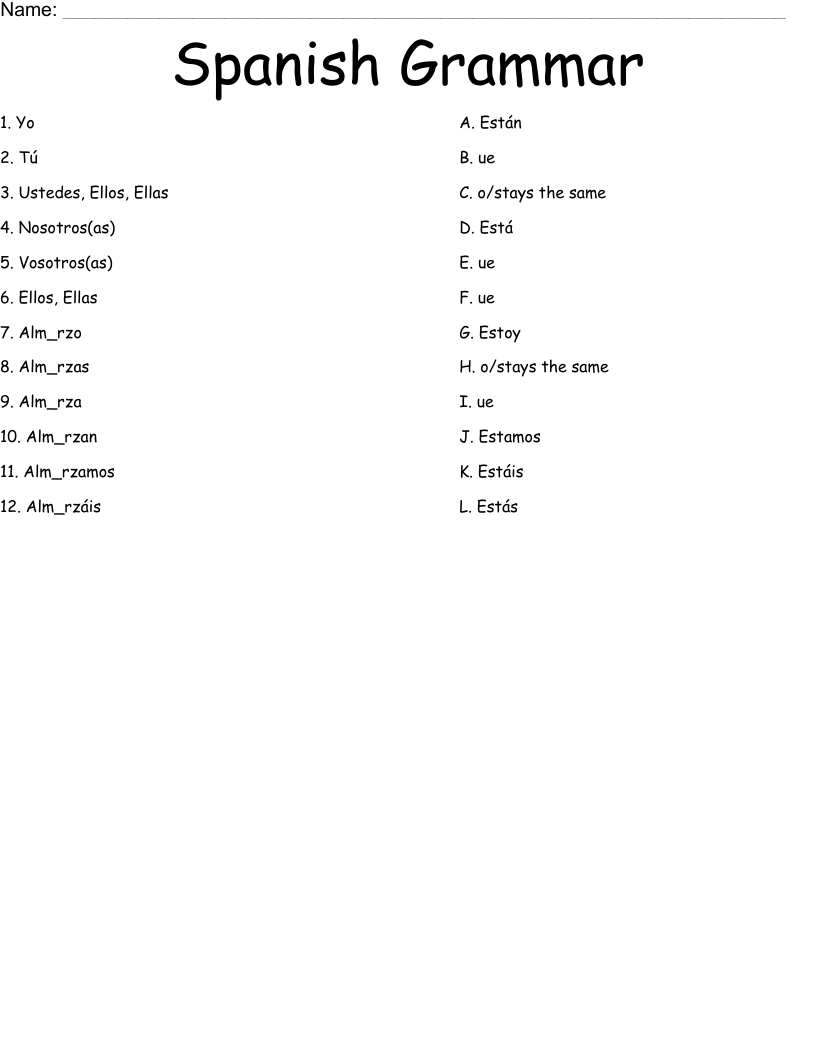 Spanish Grammar Worksheet