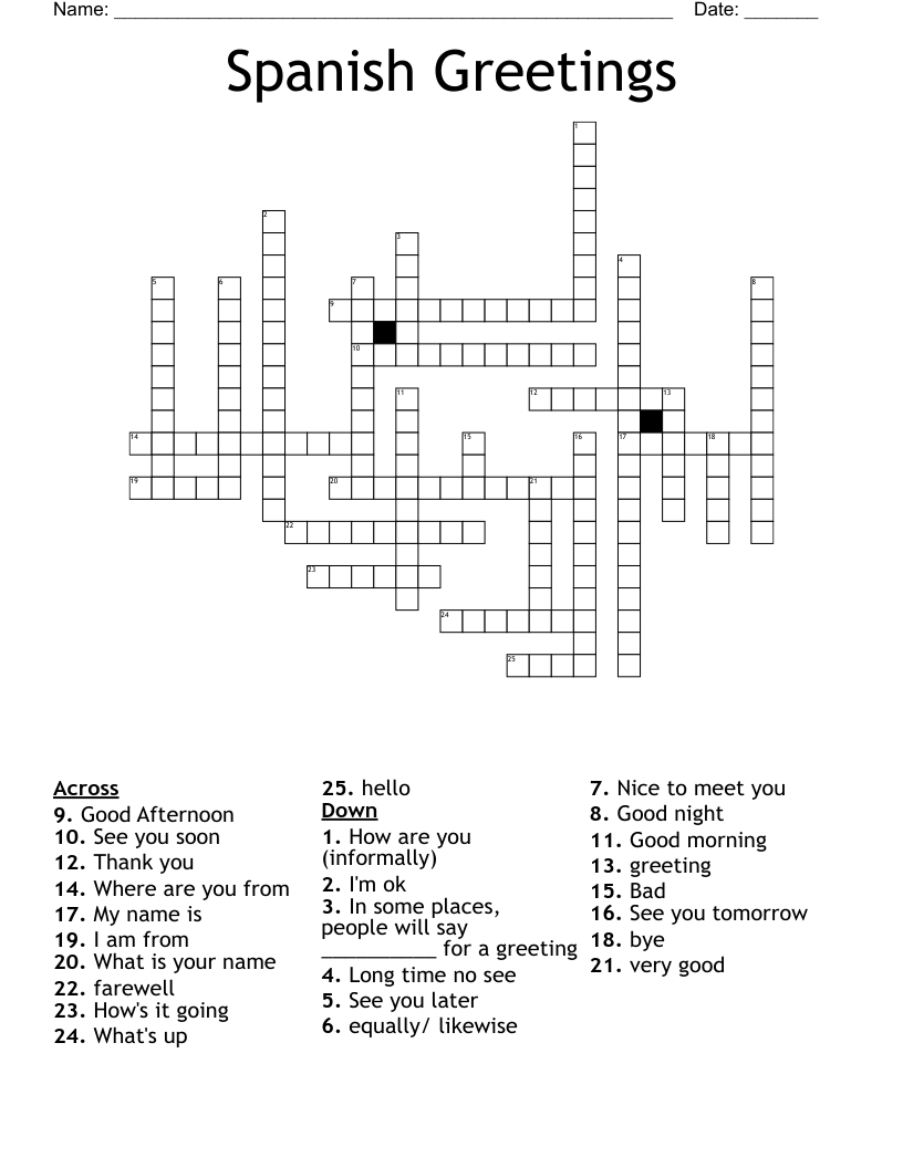 Spanish Greetings Crossword