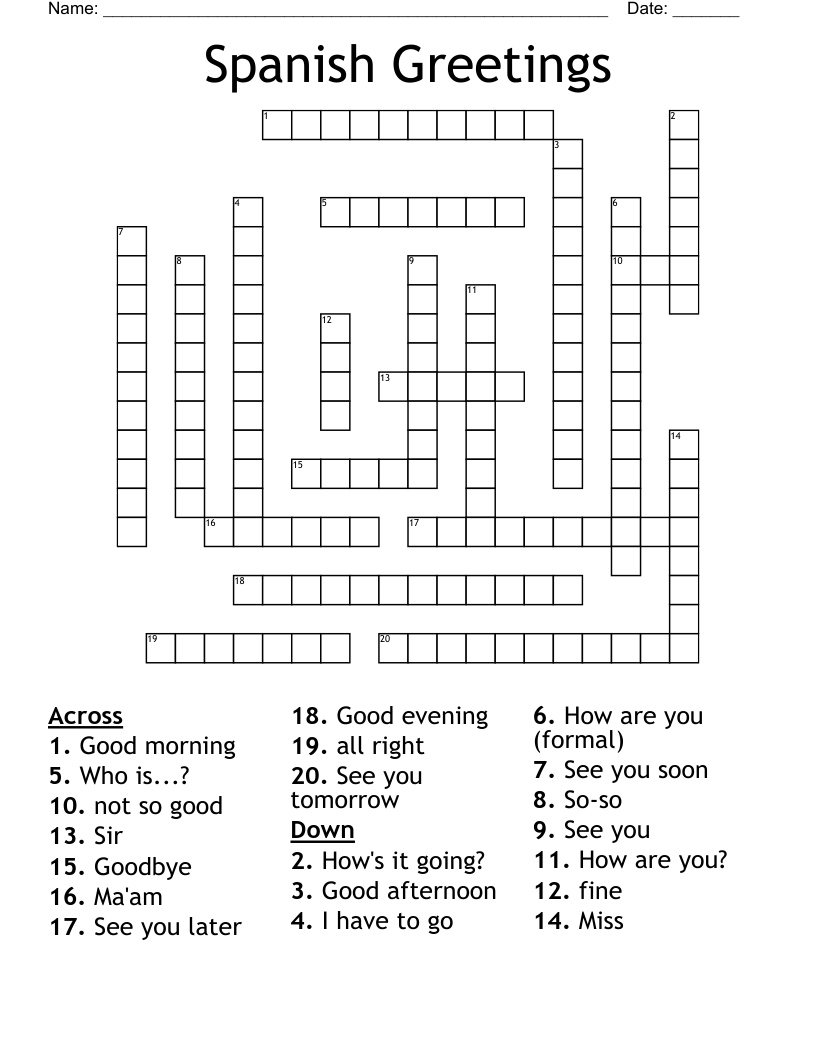 Spanish Greetings Crossword
