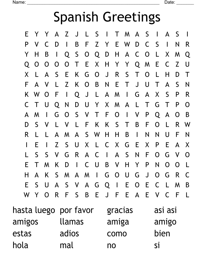 Spanish Greetings Word Search