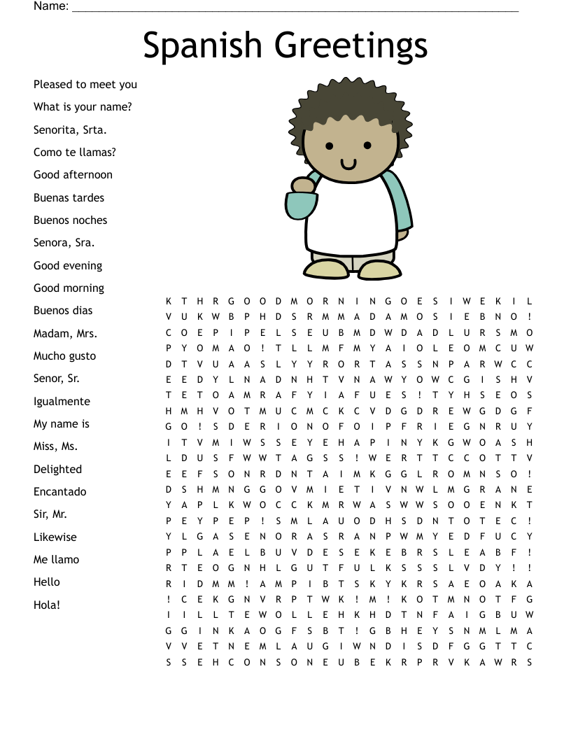 Spanish Greetings Word Search