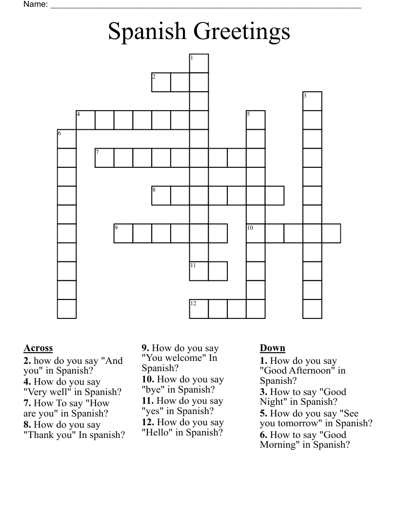 Spanish Greetings Crossword