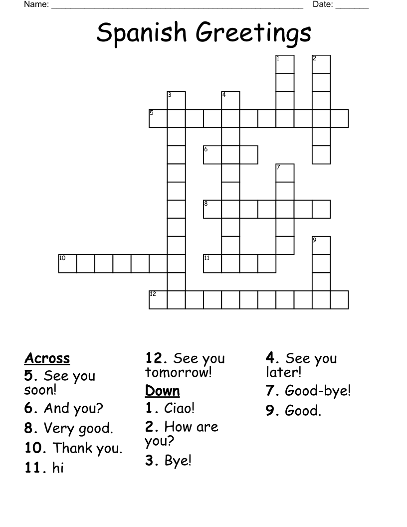 Spanish Greetings Crossword