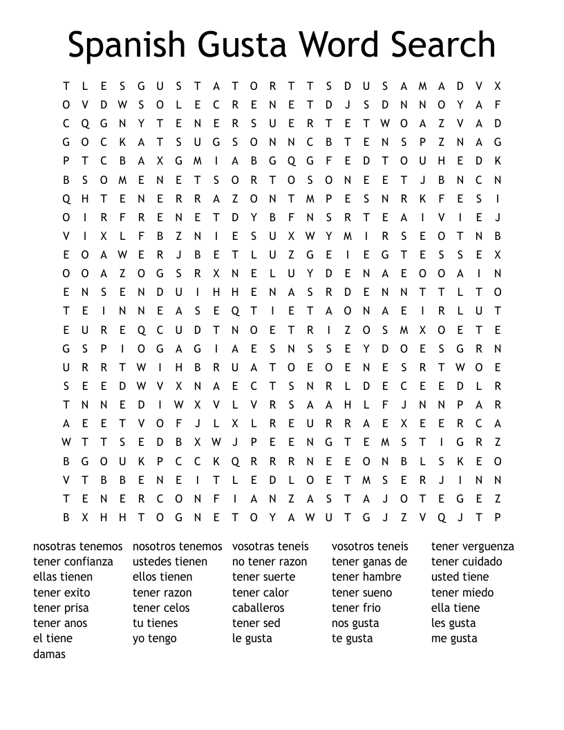 Spanish Gusta Word Search