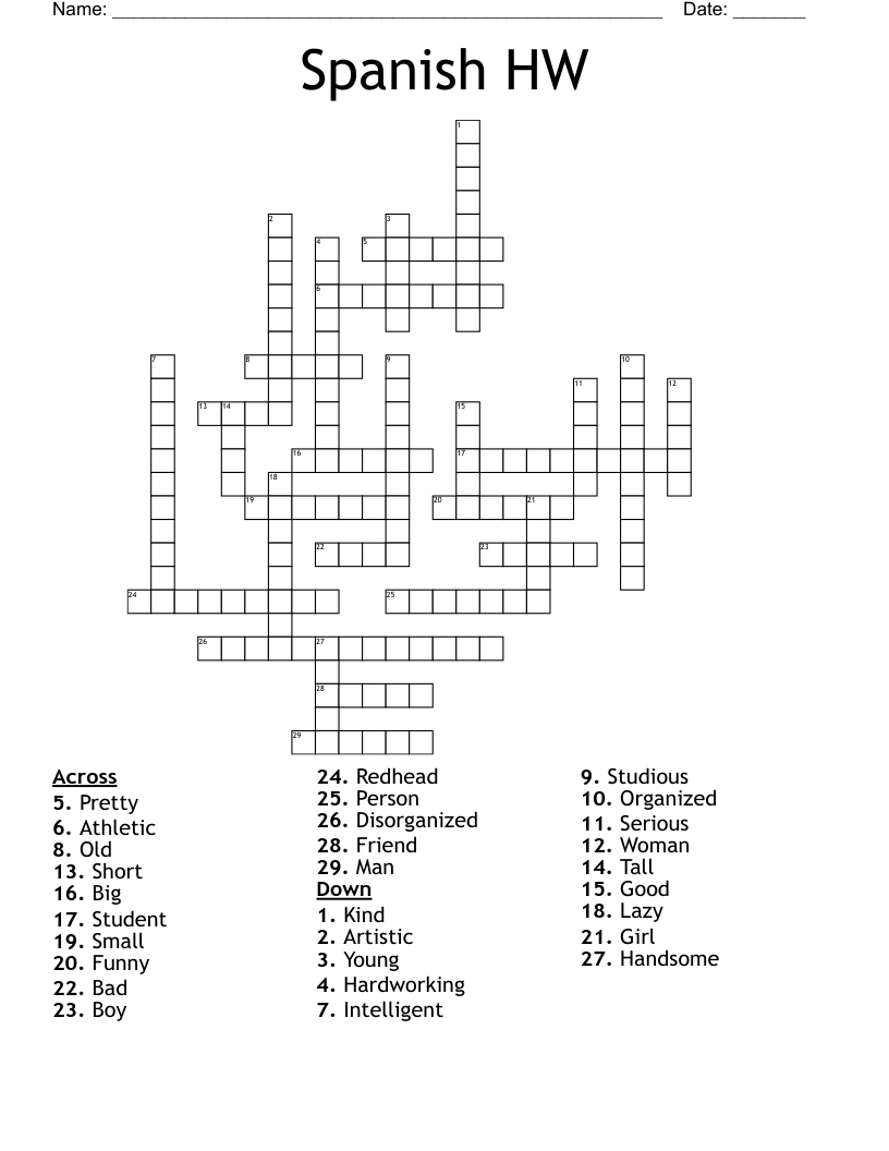 Spanish HW Crossword