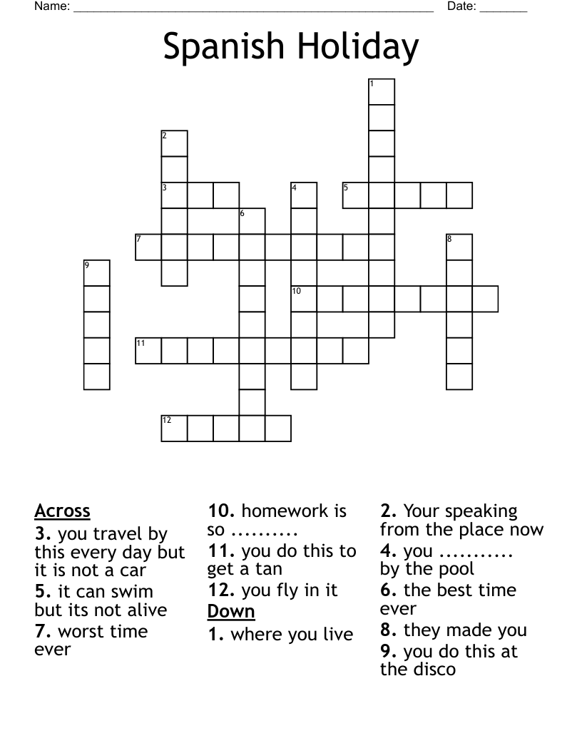 Spanish Holiday Crossword