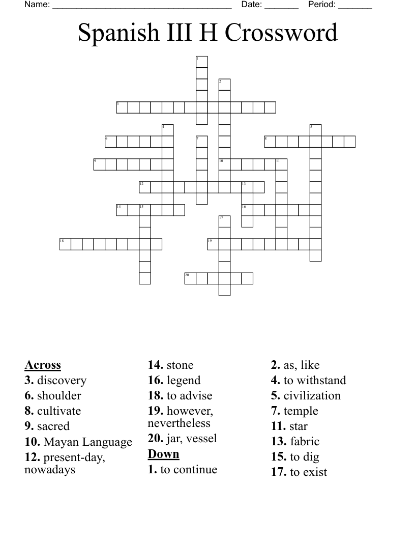 Spanish III H Crossword