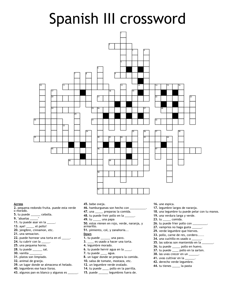 Spanish III crossword
