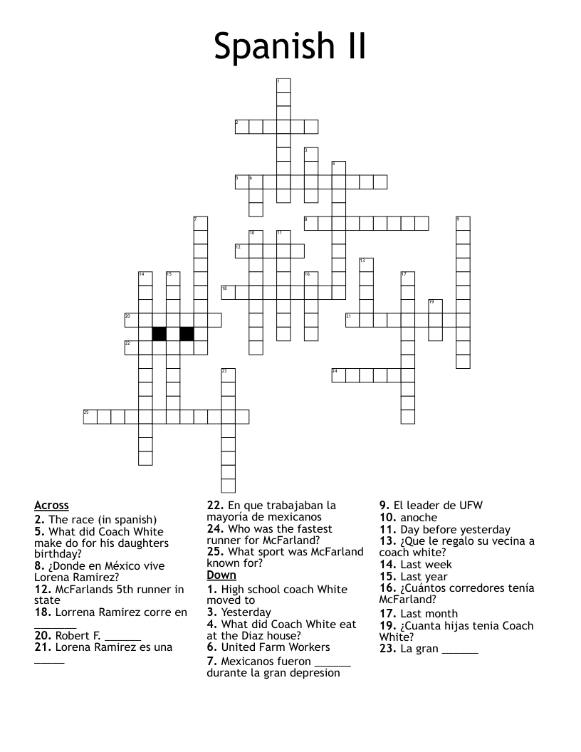 Spanish II Crossword