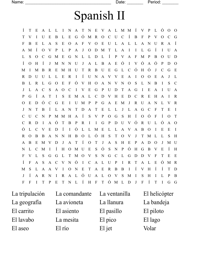 Spanish II Word Search