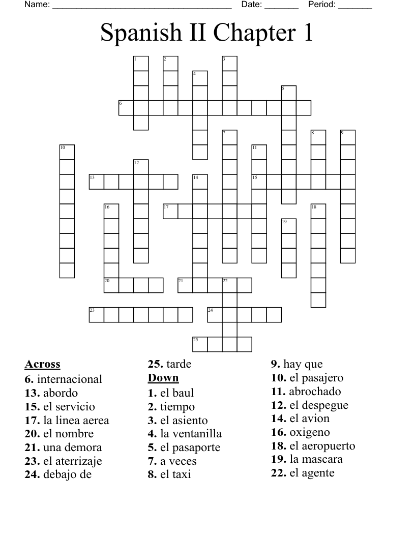 Spanish II Chapter 1 Crossword