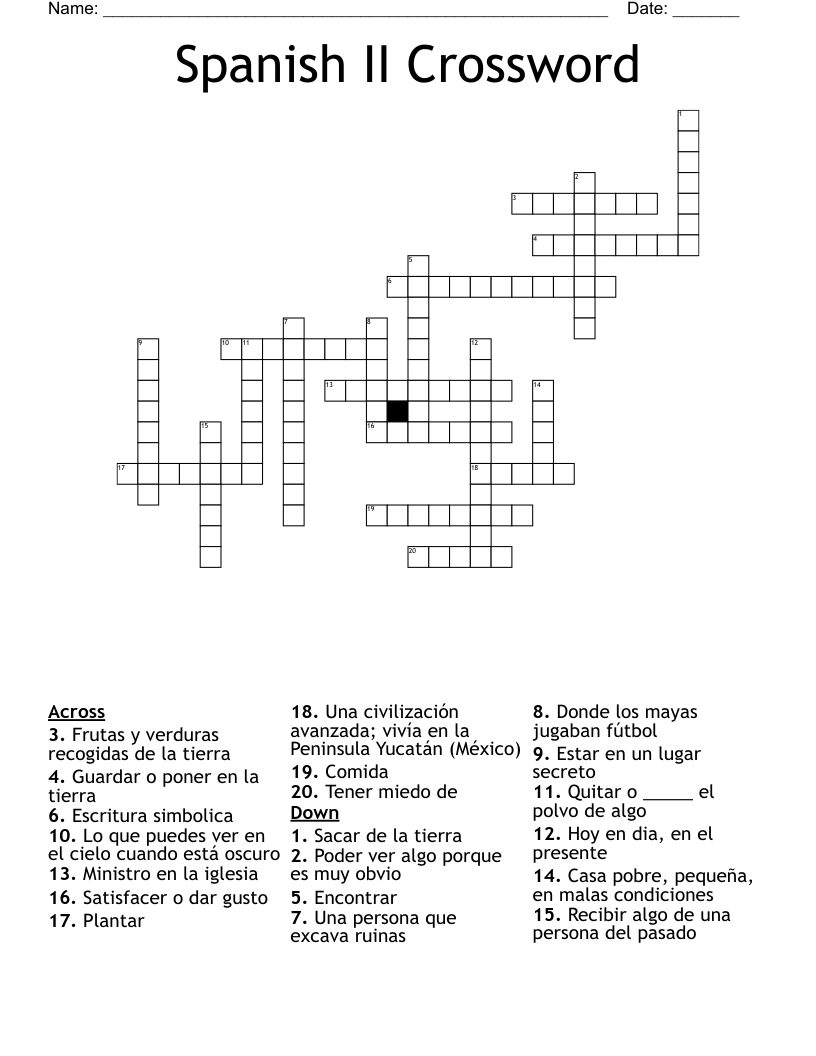 Spanish II Crossword