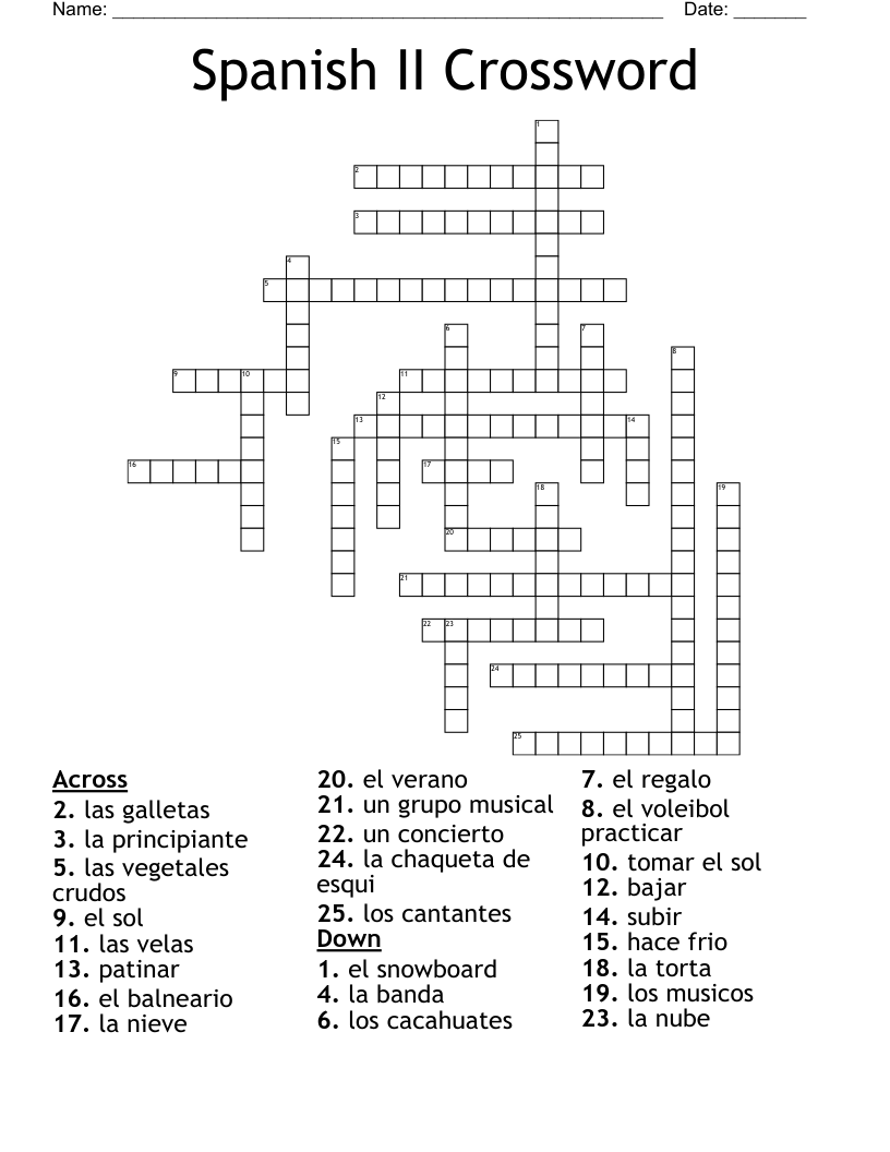Spanish II Crossword