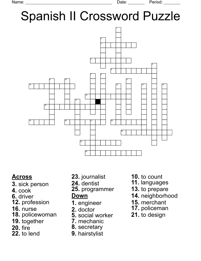 Spanish II Crossword Puzzle