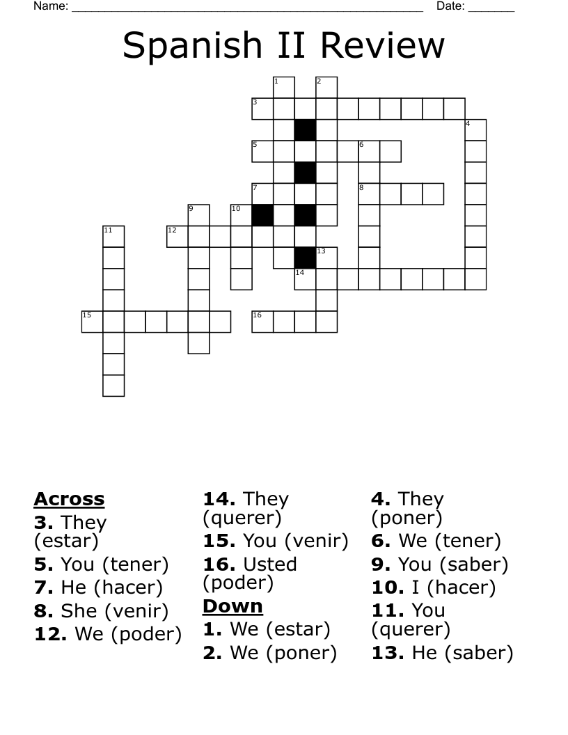 Spanish II Review Crossword