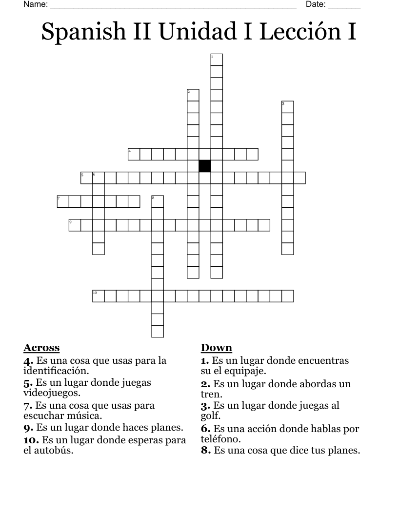 Spanish II Unidad I Lección I Crossword