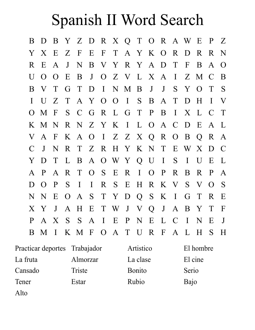 Spanish II Word Search