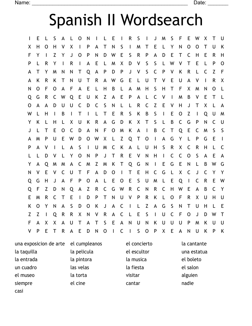 Spanish II Wordsearch