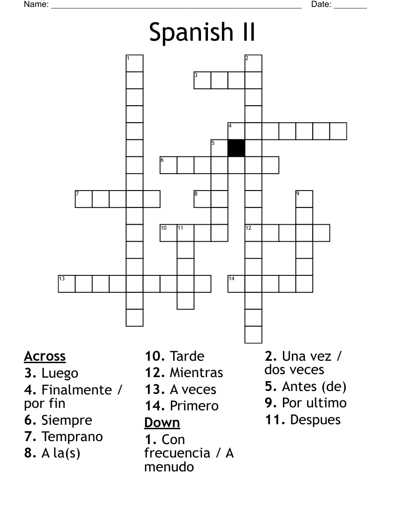 Spanish II  Crossword