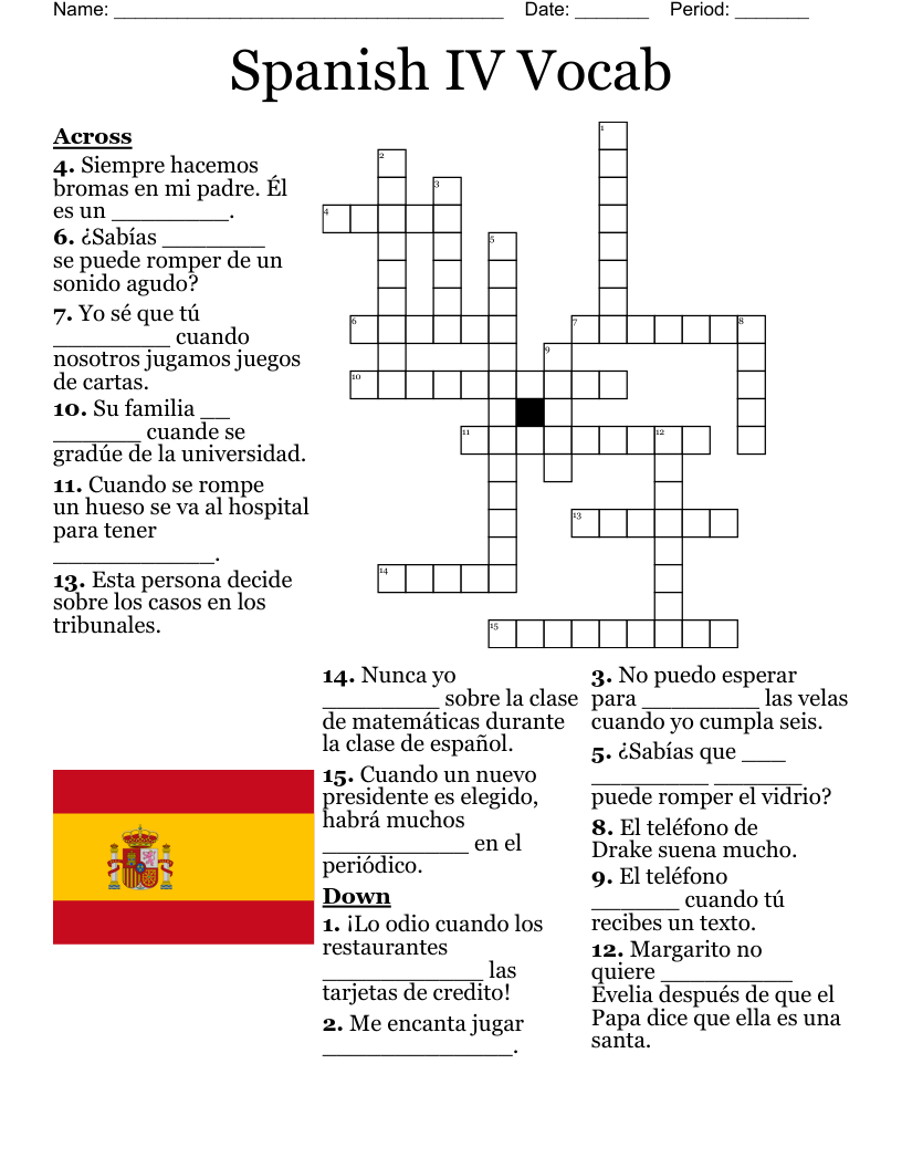 Spanish IV Vocab Crossword