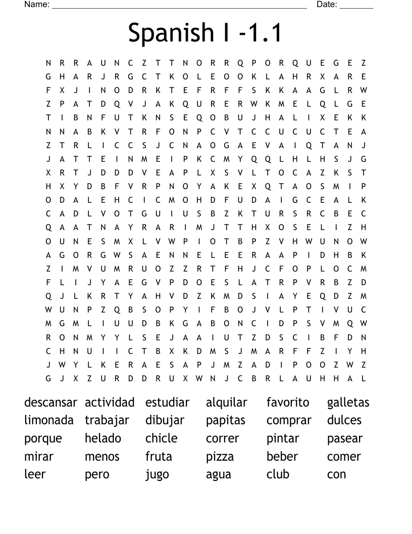 Spanish I -1.1 Word Search