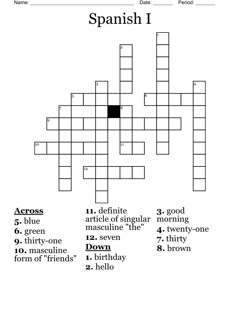 Spanish I Crossword