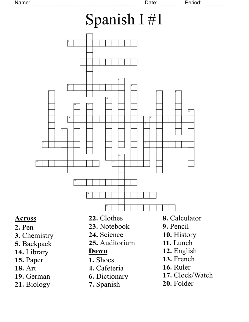 Spanish I #1 Crossword