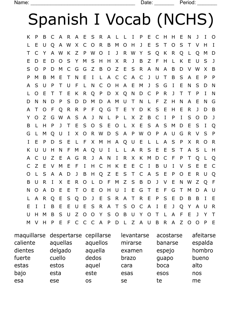 Spanish I Vocab (NCHS) Word Search