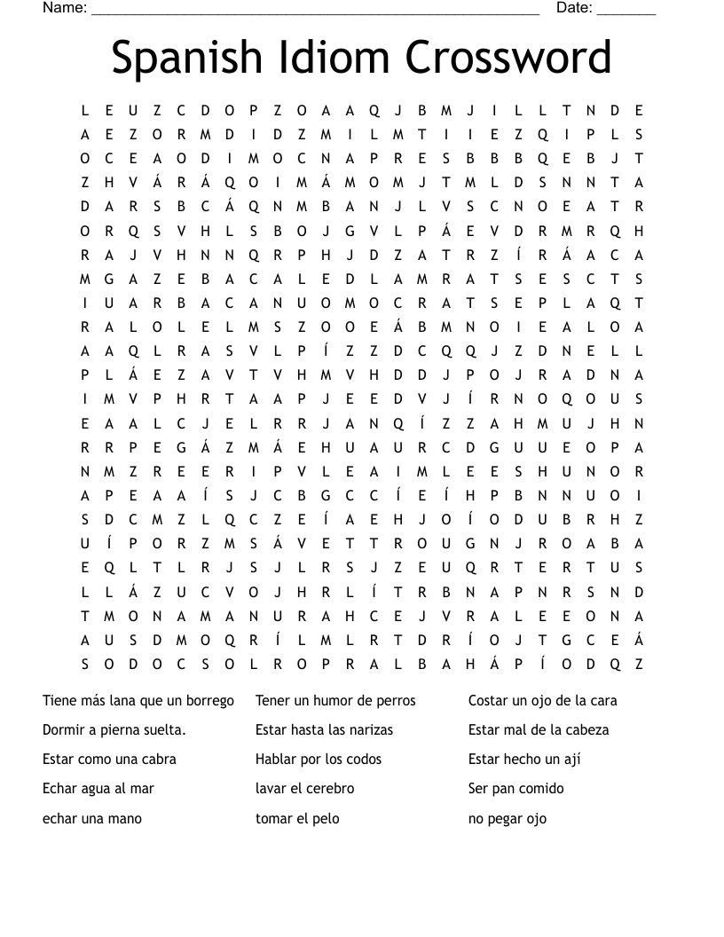 Spanish Idiom Crossword Word Search