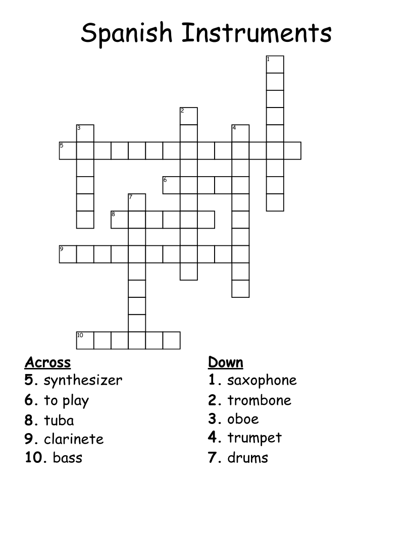 Spanish Instruments Crossword