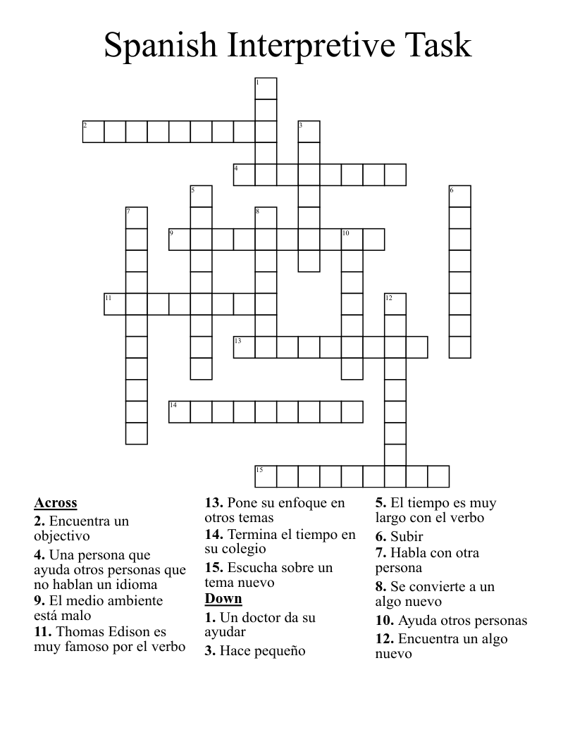 Spanish Interpretive Task Crossword