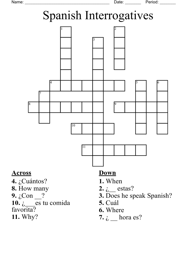 Spanish Interrogatives Crossword
