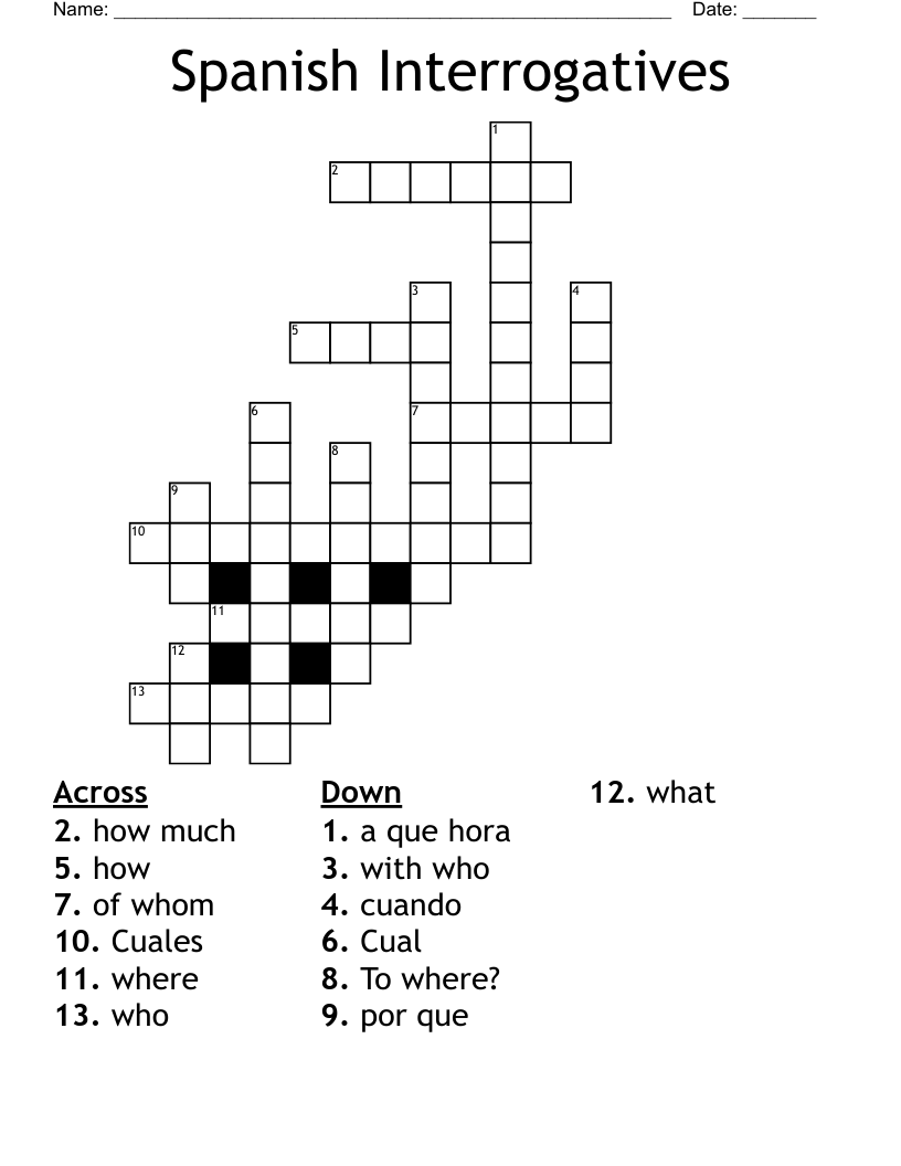 Spanish Interrogatives  Crossword