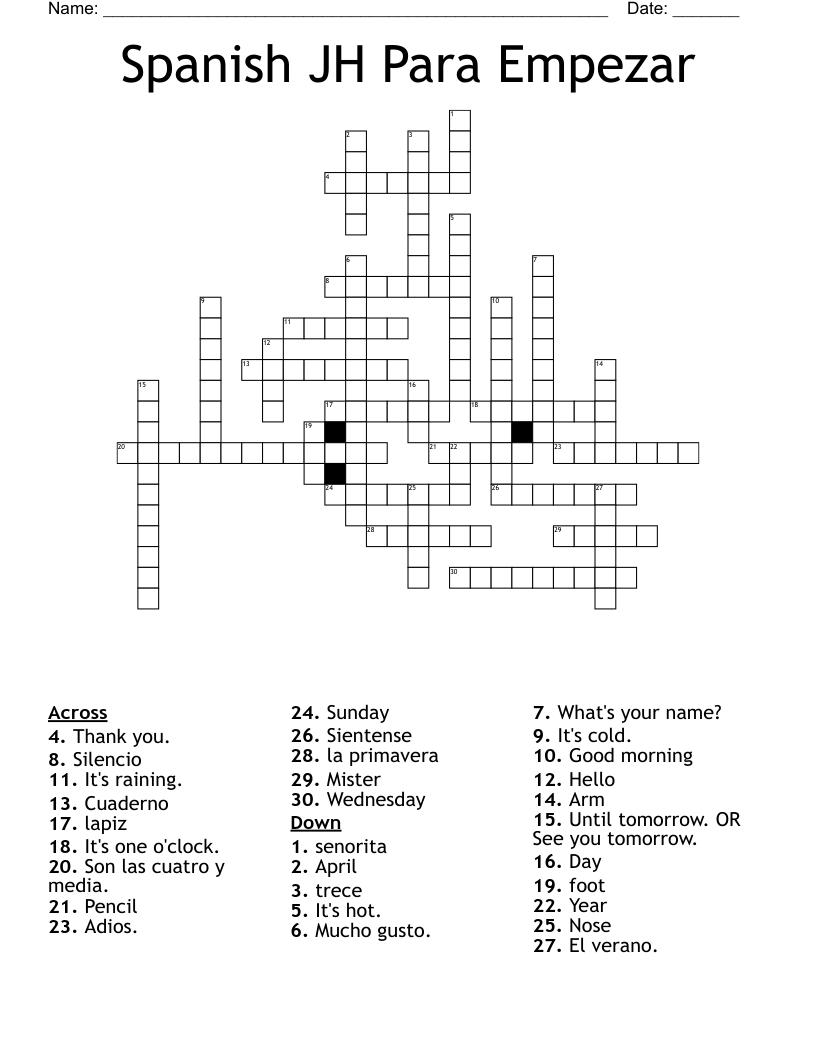 Spanish JH Para Empezar Crossword