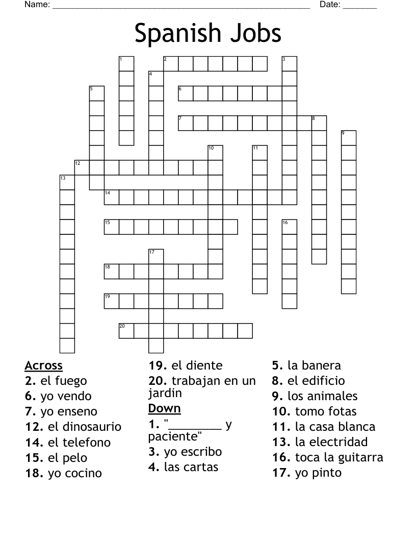 Spanish Jobs Crossword