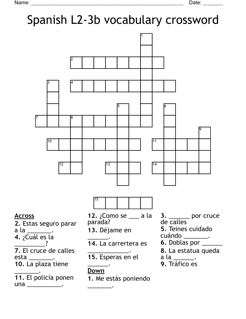 Spanish L2-3b vocabulary crossword 