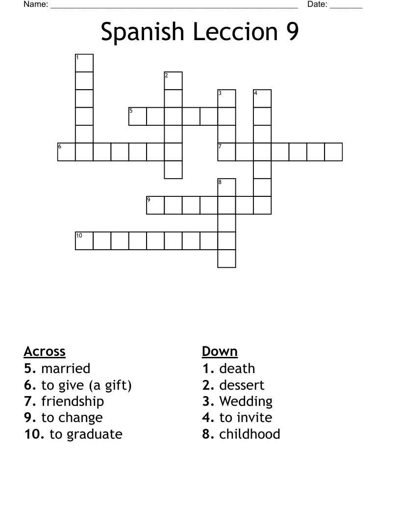 Spanish Leccion 9 Crossword