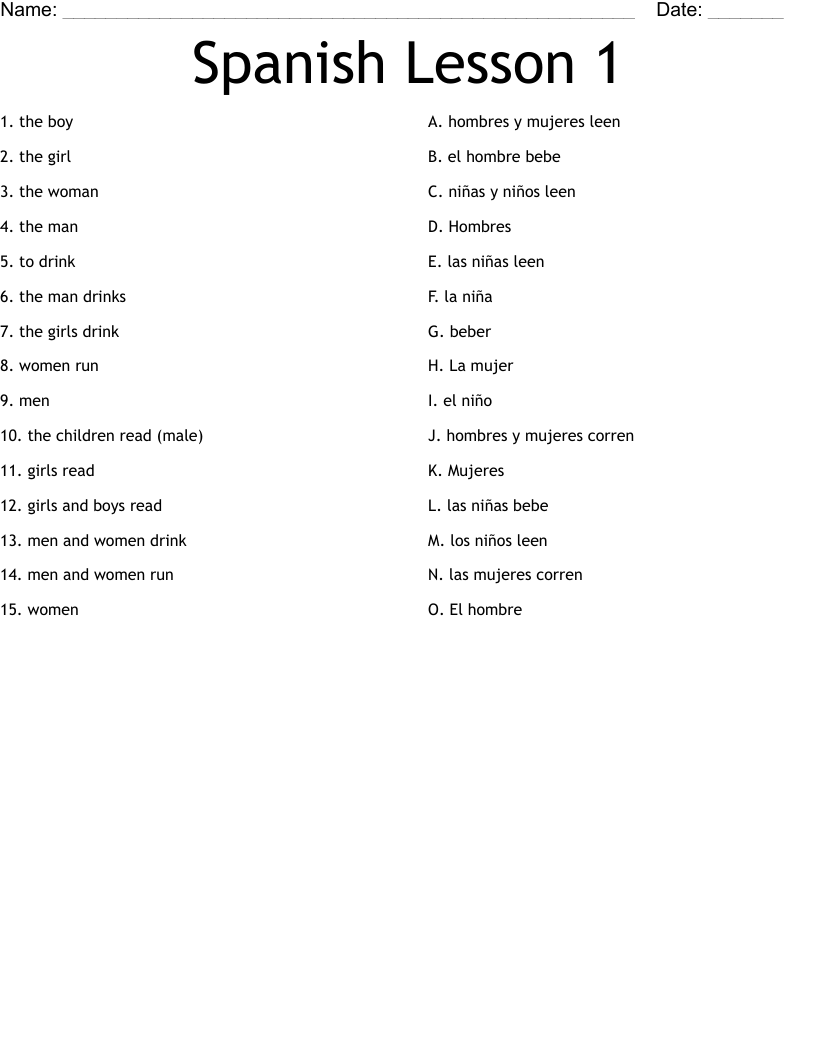 Spanish Lesson 1 Worksheet