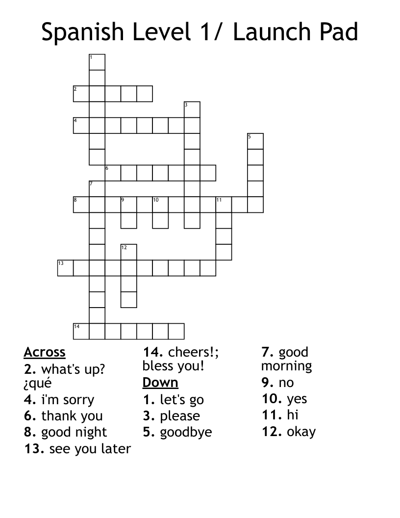 Spanish Level 1/ Launch Pad Crossword