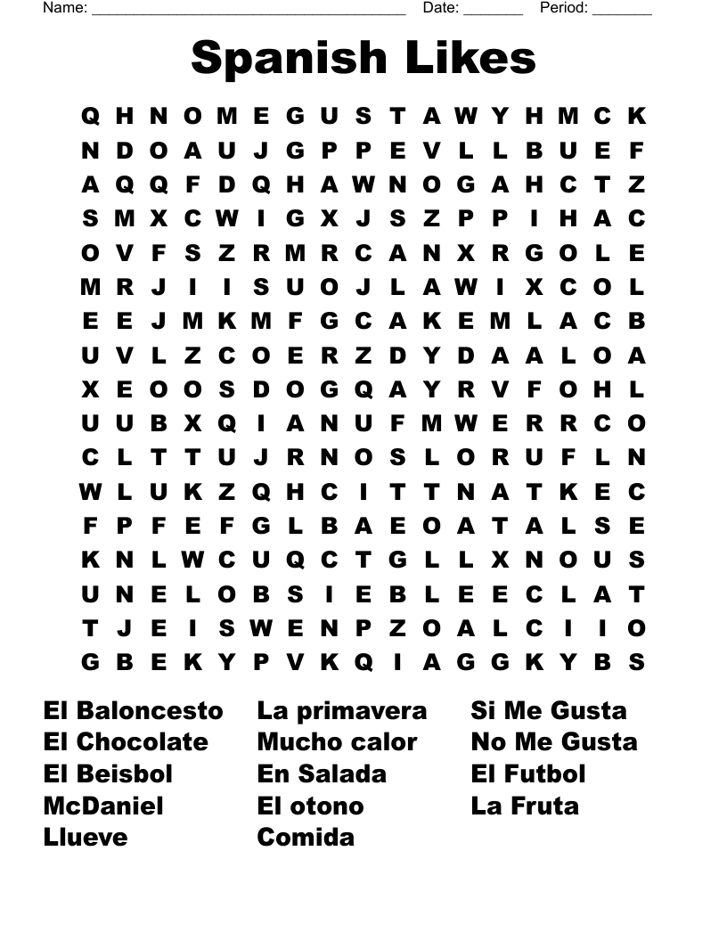 Spanish Likes Word Search