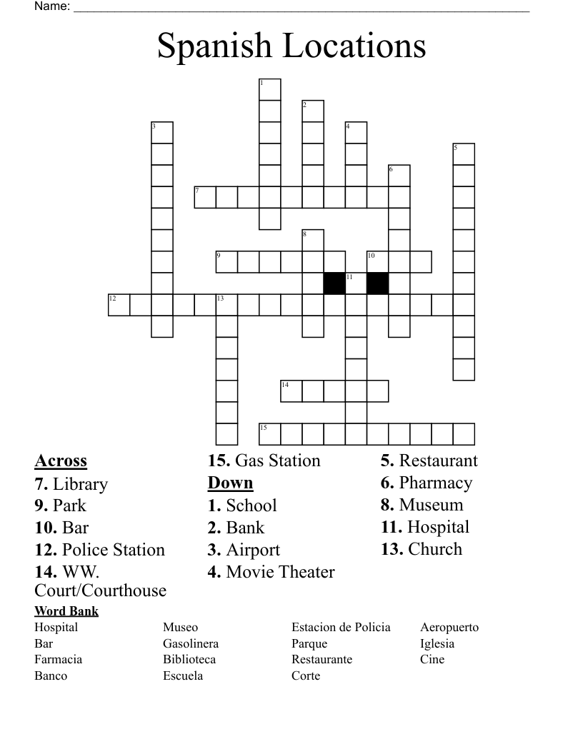 Spanish Locations  Crossword