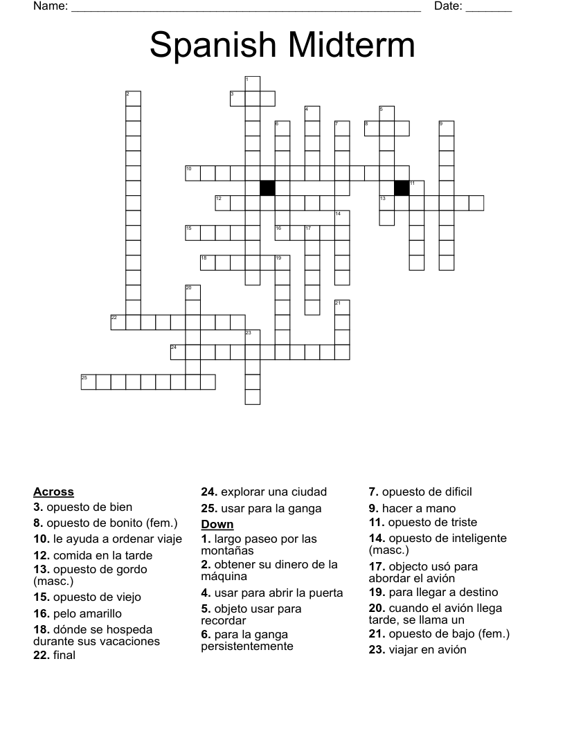 Spanish Midterm  Crossword
