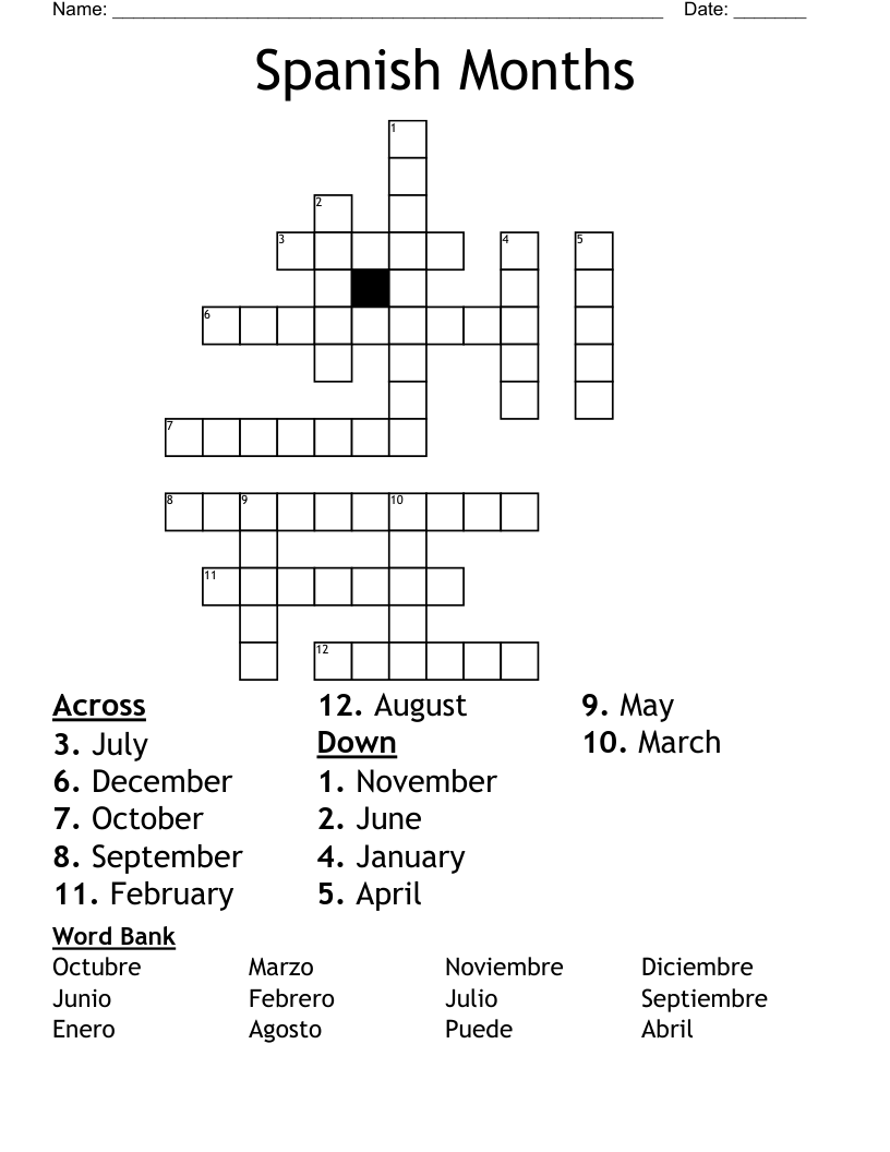 Spanish Months Crossword