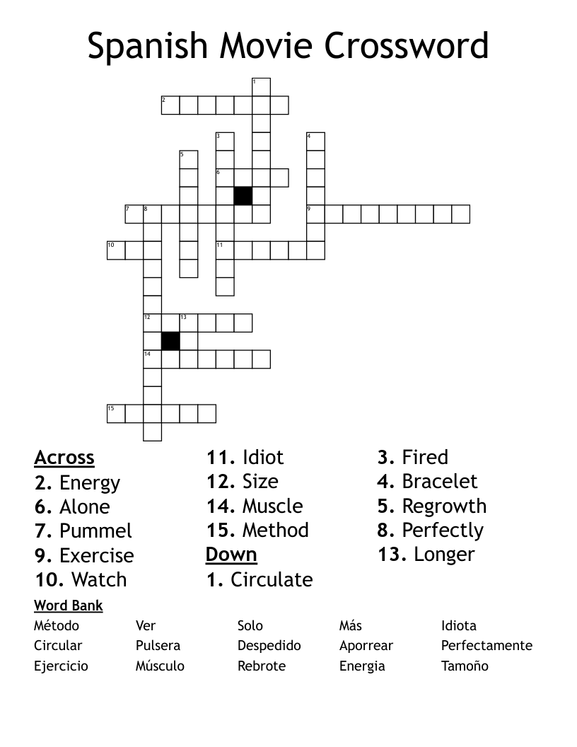 Spanish Movie Crossword