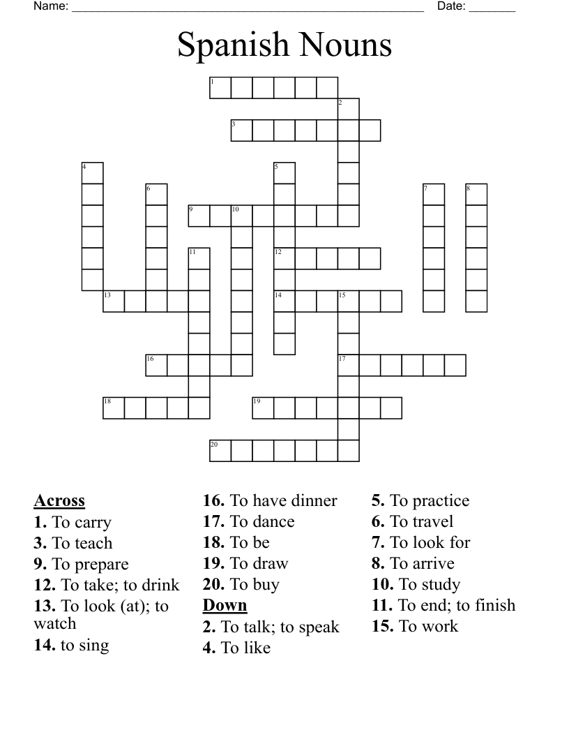 Spanish Nouns Crossword