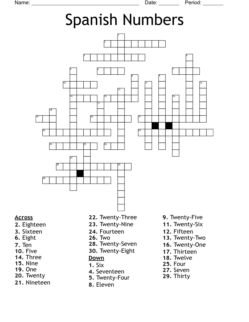 Spanish Numbers Crossword