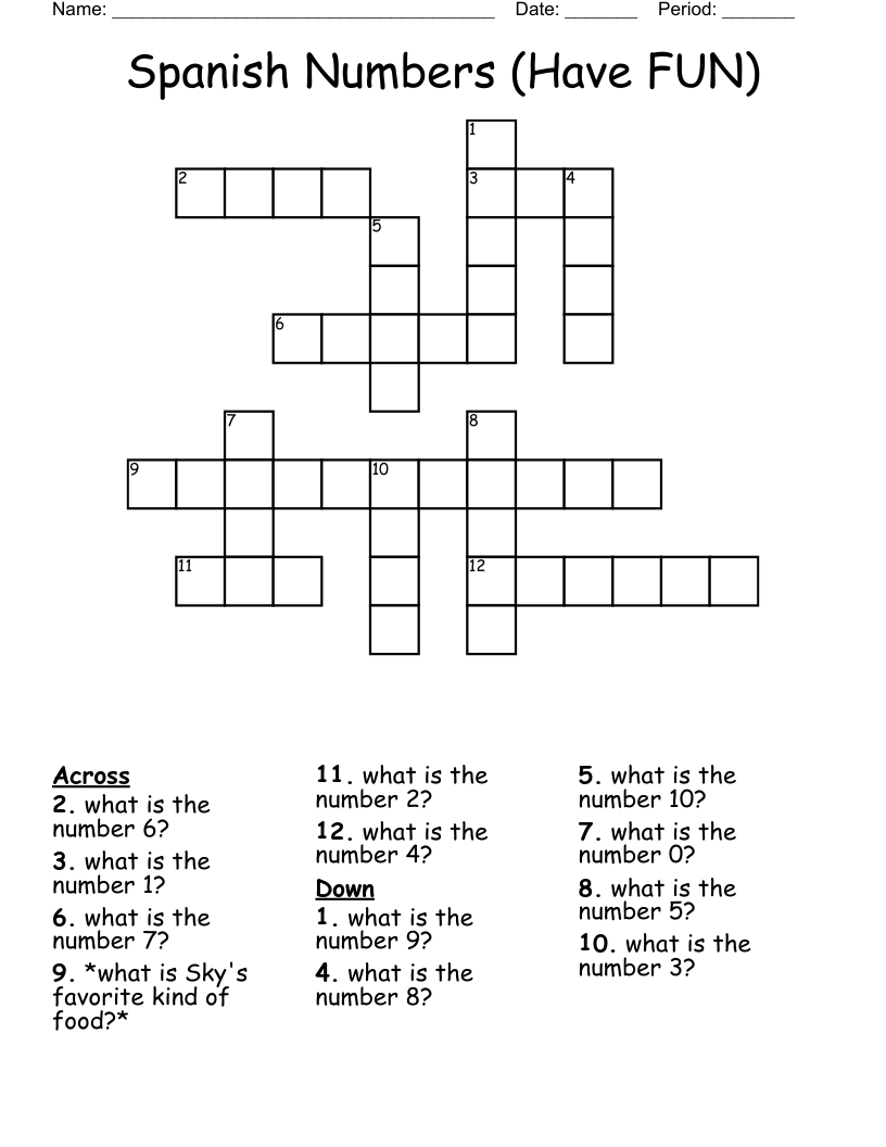 Spanish Numbers      (Have FUN) Crossword