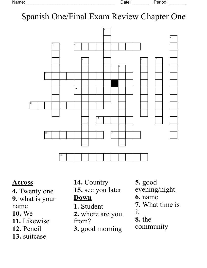 Spanish One/Final Exam Review Chapter One Crossword